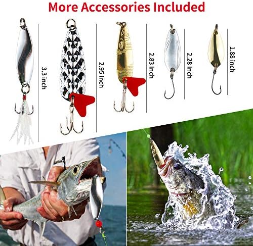 Fishing Lures Kit for Freshwater Bait Tackle Kit for Bass Trout Salmon Fishing Accessories Tackle Box Including Spoon Lures Soft Plastic Worms Gifts for Men - Image 5