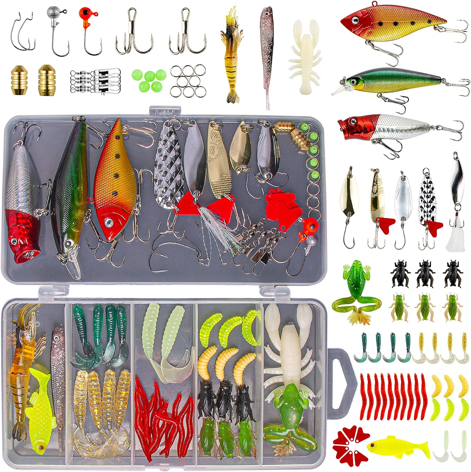 Fishing Lures Kit for Freshwater Bait Tackle Kit for Bass Trout Salmon Fishing Accessories Tackle Box Including Spoon Lures Soft Plastic Worms Gifts for Men - Image 9
