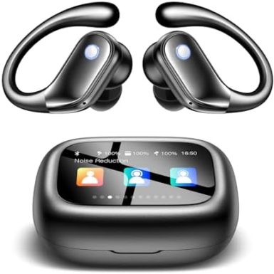 Wireless Earbuds, ENC Noise Cancelling Sport Ear Buds with Multifunctional Touch Screen, Bluetooth 5.4 Headphones, Bass Stereo Sound, 5 EQ Over The Ear Earbuds for Sports/Workout/Gym-Black